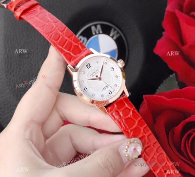 Swiss Grade Mont Blanc Boheme Date Rose Gold White Watch Red Strap-Best Montblanc Replica Watches